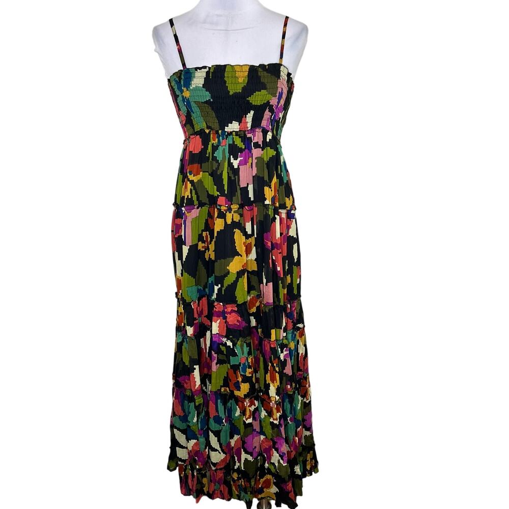 Chaudry KC Maxi Dress Small Floral Bohemian Gypsy Tiered Smocked Ruffle Peasant